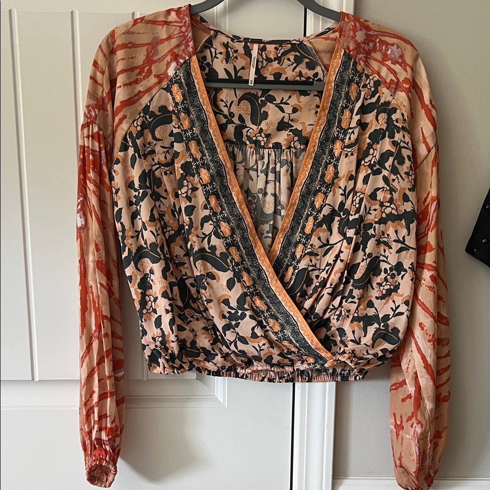 Free People Multicolor Floral Wrap Blouse